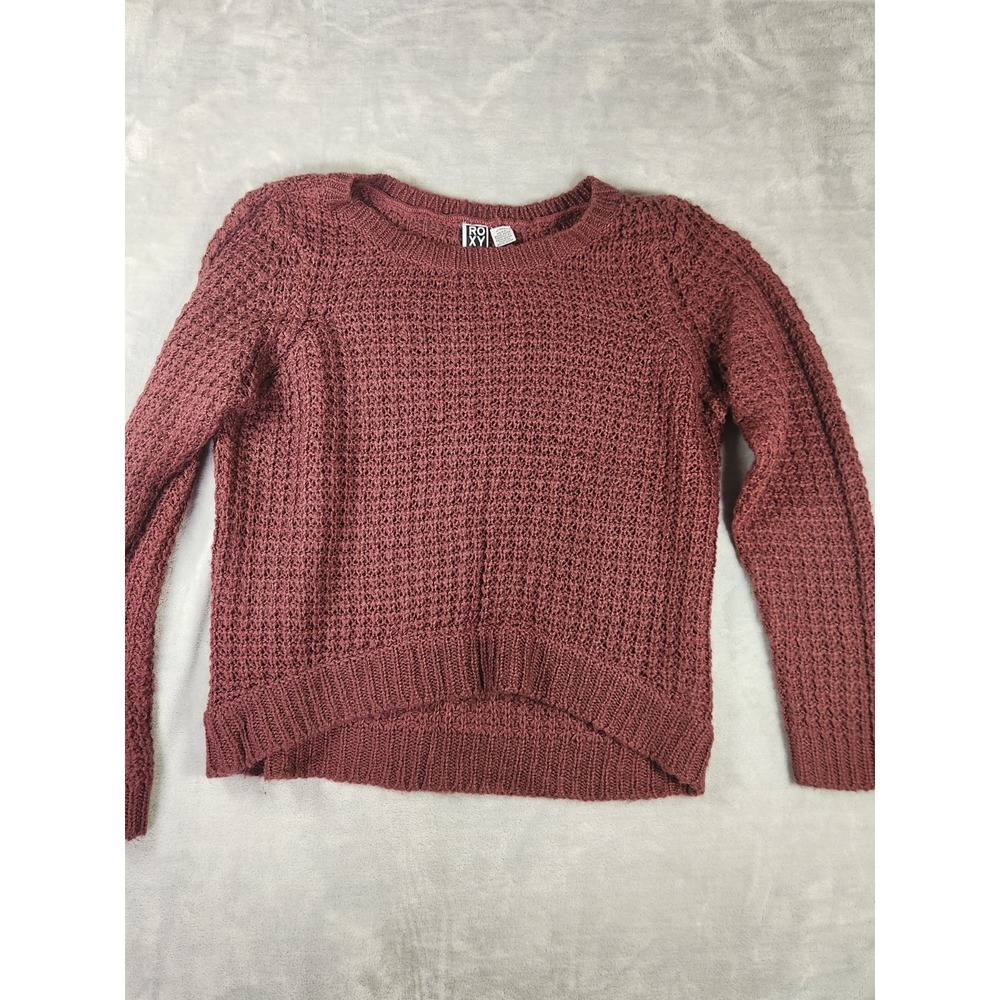 Roxy Maroon Crew neck Open‎ Knit Crop Sweater Sz Medium